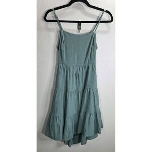 Lulus Sage Green Linen Blend Mini Dress‎ Open Back Tie Medium Tiered